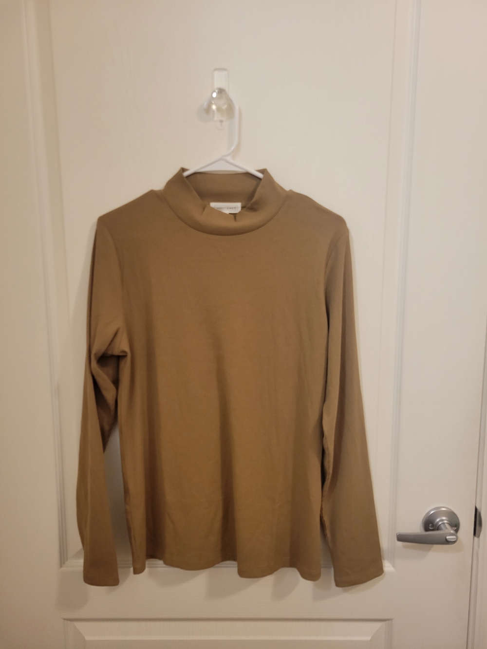 Neutral Tan Mock Neck Long Sleeve Top